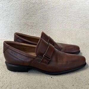 ECCO Mens Brown Leather Loafers Square Toe Slip On Dress Shoes Size 43 9-9.5